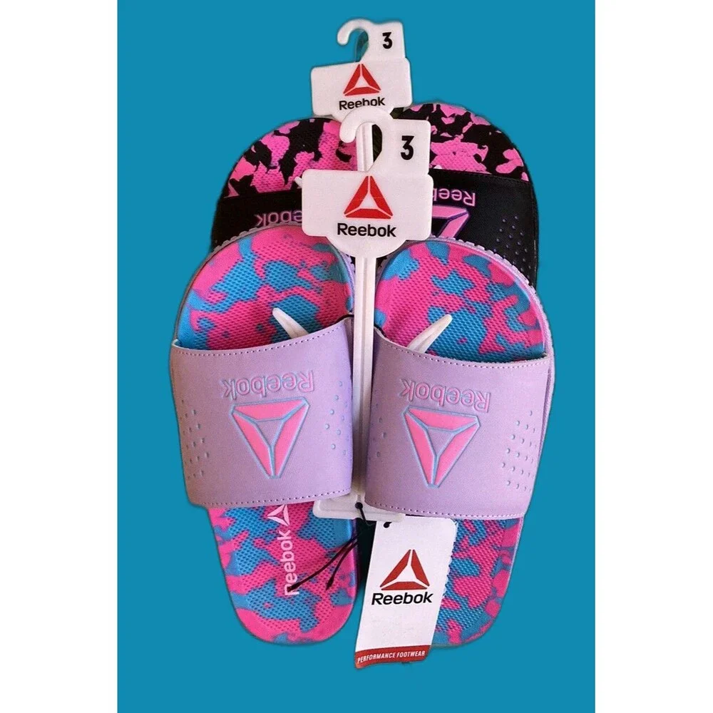 NWT Reebok Pervade Slide Sandals Pink Camo Comfort Size Girls 3 Bundle